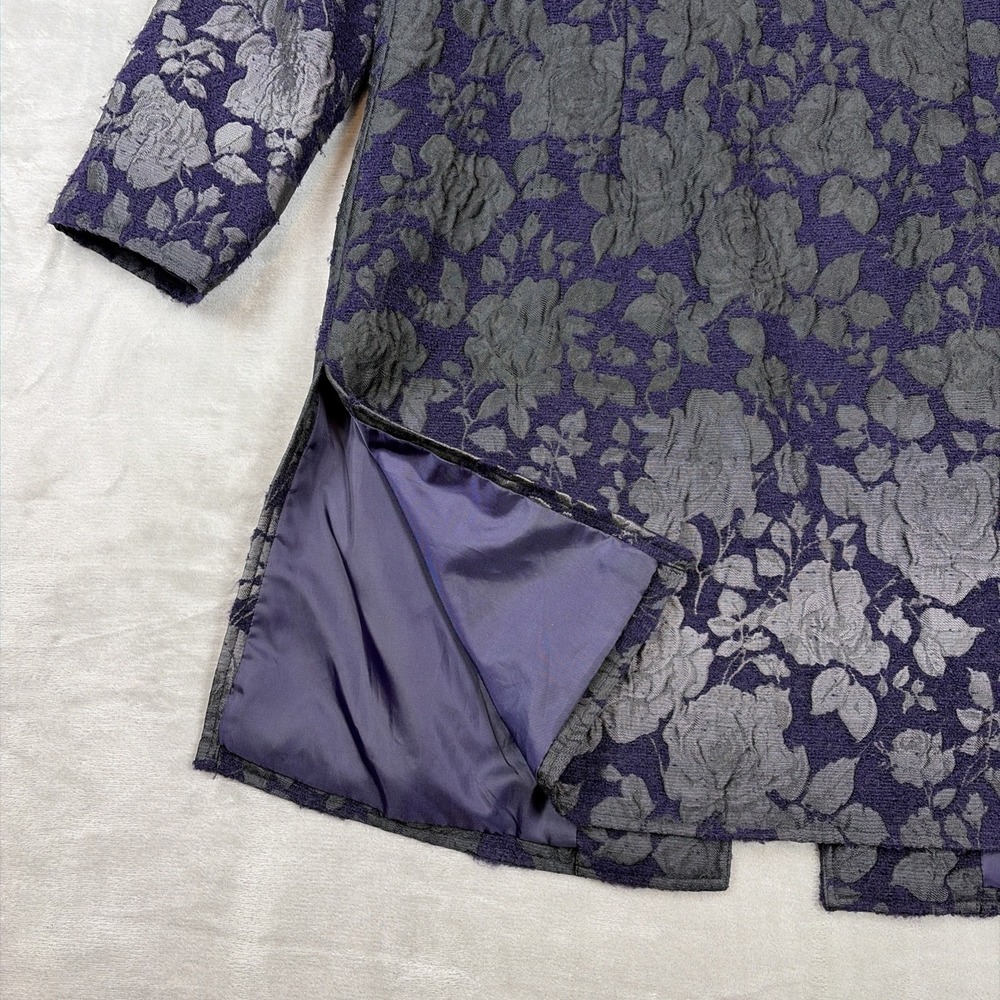 Laura Ashley Floral Jacquard Coat Womens Size M Purple Grey Rose Tapestry Jacket - Picture 8 of 12